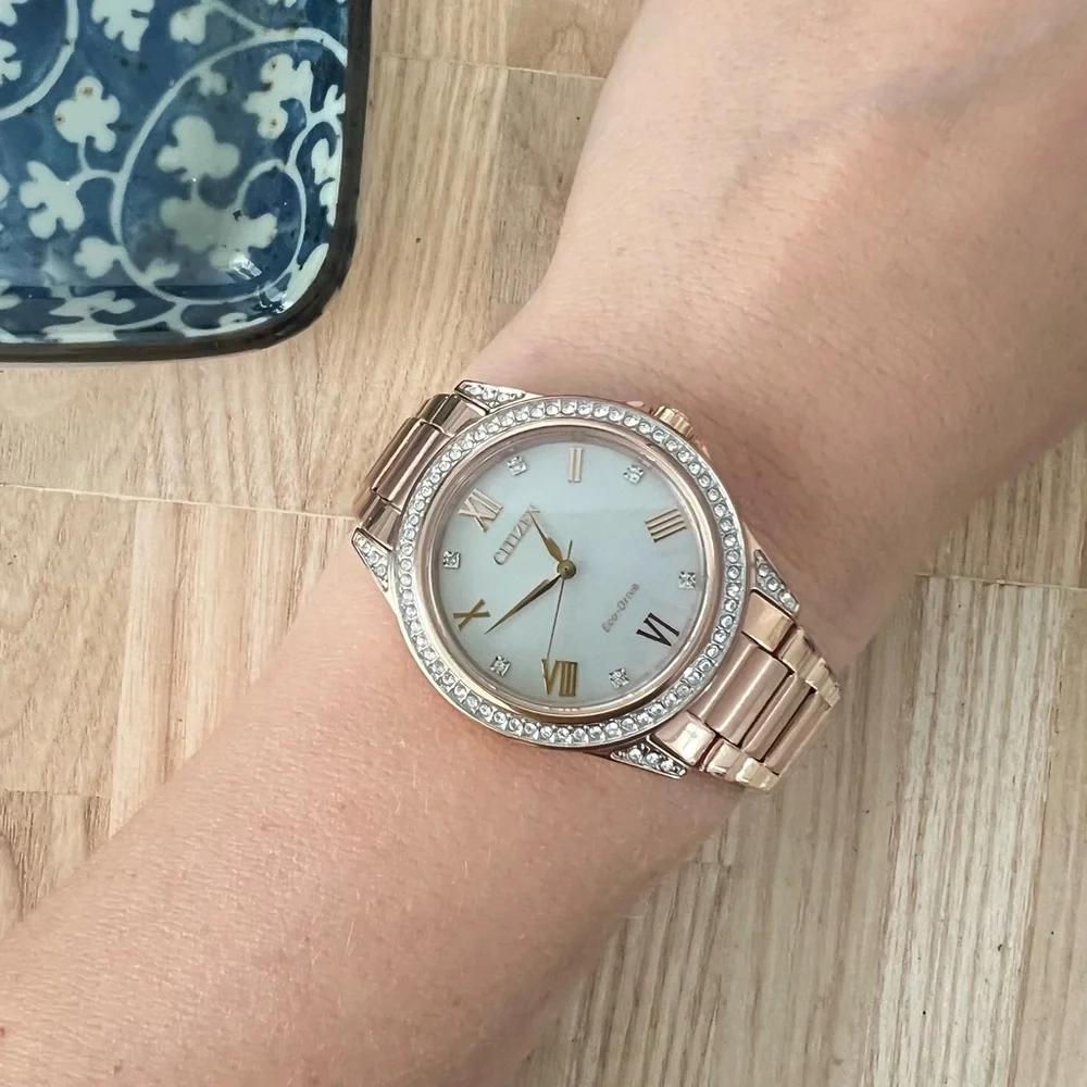 Citizen eco-drive ladies rose gold tone solar dress watch